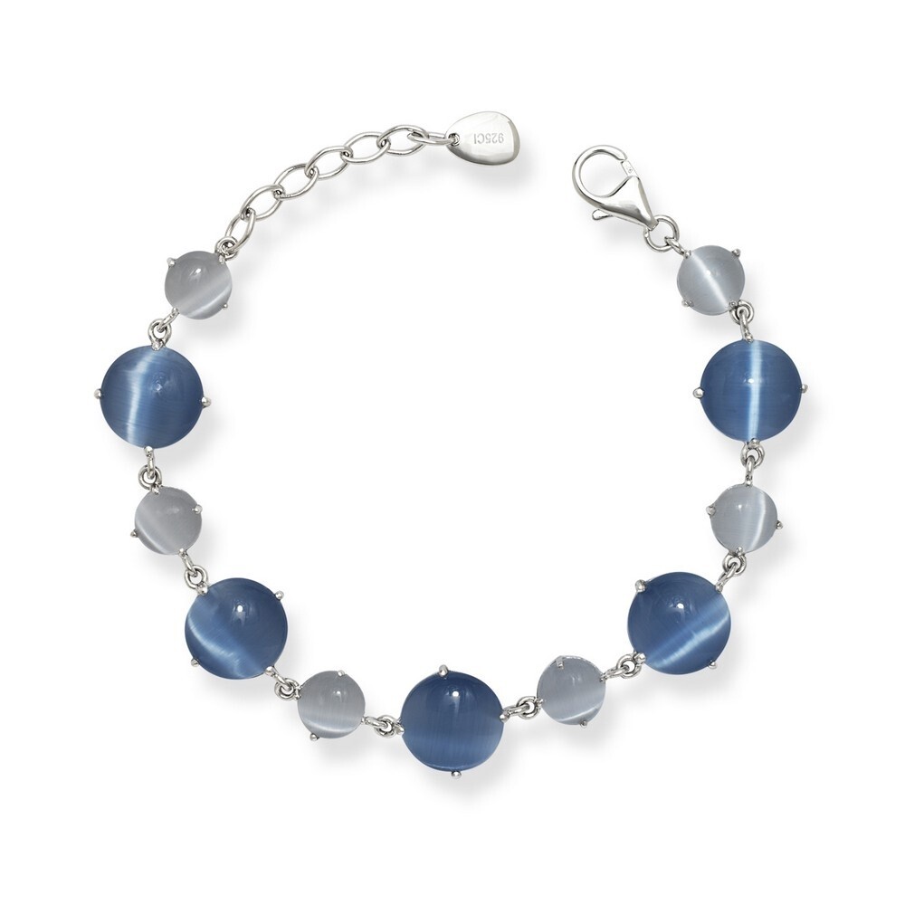 Sterling Silver Light &amp; Dark Blue Cat&#39;s Eye Bracelet
