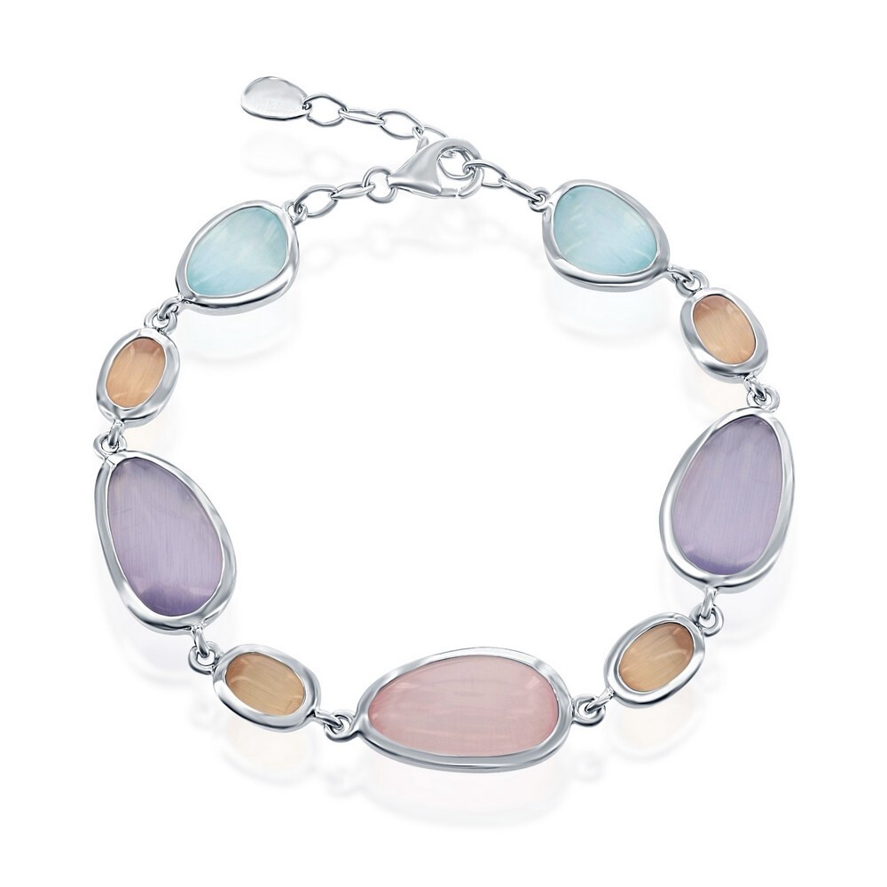 Sterling Silver Multi Cat&#39;s Eye Bracelet