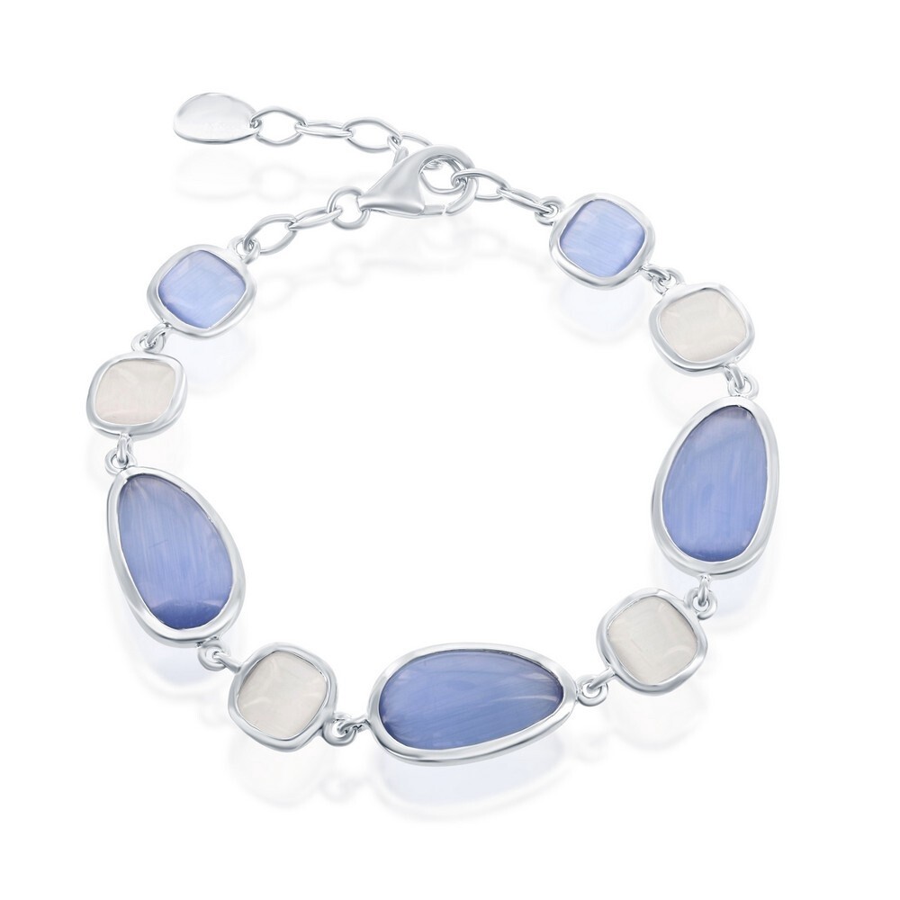 Sterling Silver Blue Gray/ Light Gray Cat&#39;s Eye Bracelet