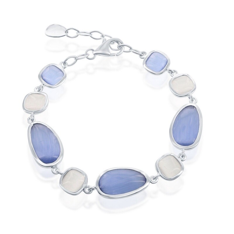 Sterling Silver Blue Gray/ Light Gray Cat&#39;s Eye Bracelet
