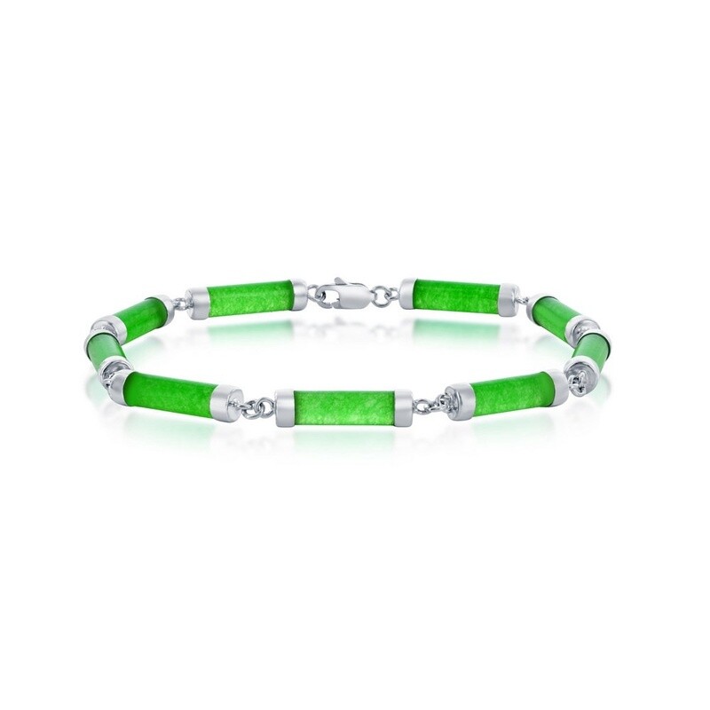 Sterling Silver Jade Cylinder Link Bracelet