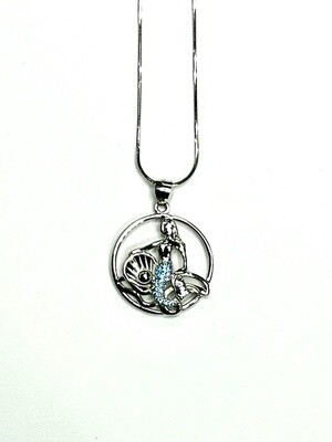 Sterling Silver 3D Mermaid Pendant with Blue Topaz