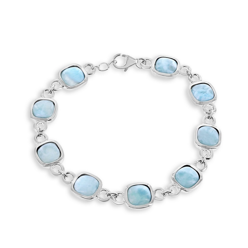 Sterling Silver Alternating Squares Larimar Bracelet