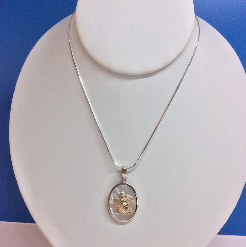 Sterling Silver and 18K Gold Sea Turtle on MOP Pendant