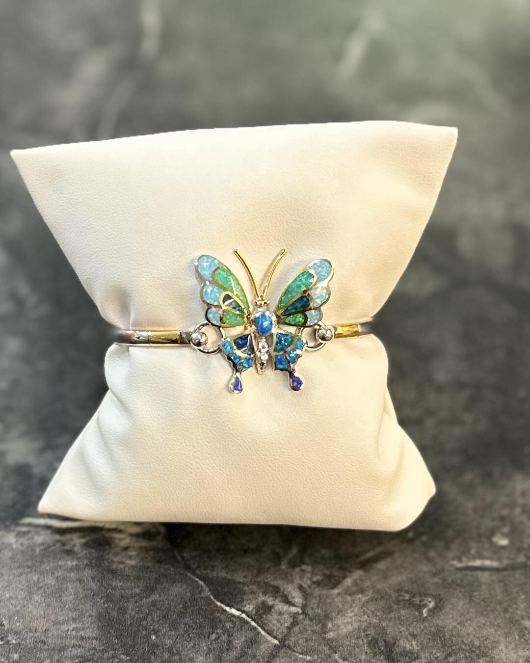 Sterling Silver and 18K Gold Butterfly Topper with Multi Opal Inlay