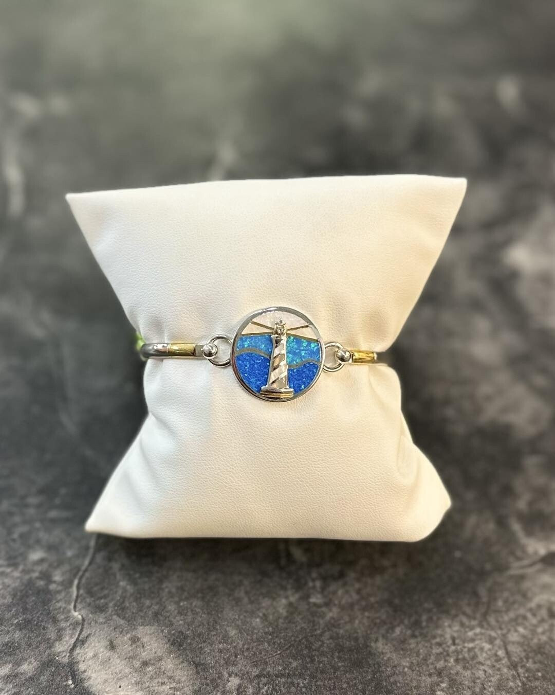 Sterling Silver and 18K Gold Lighthouse Topper with Opal Inlay