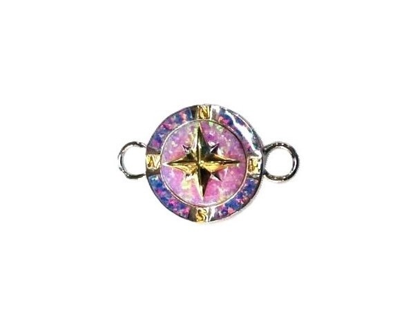 Sterling Silver and 18K Gold Compass Topper with Pink Opal