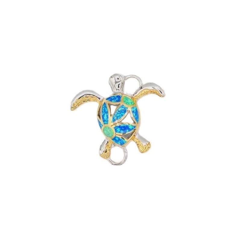 Sterling Silver and 18K Gold Flower Turtle with Multi Color Opal Inlay