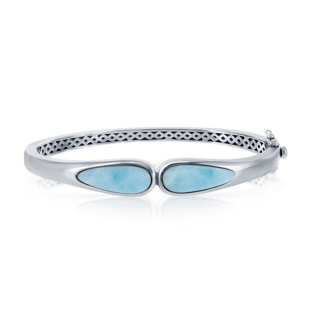 Sterling Silver Double Teardrop Larimar Hinged Bangle