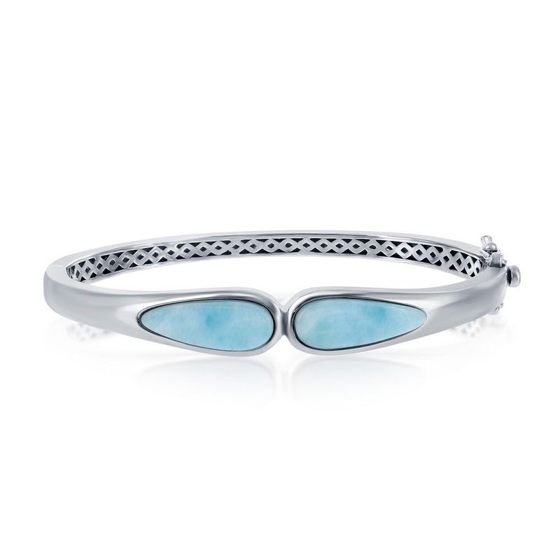 Sterling Silver Double Teardrop Larimar Hinged Bangle