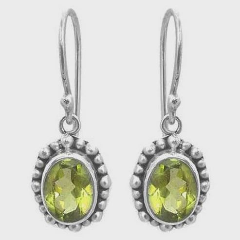 Sterling Silver Bali Faceted Peridot Earrings with Beaded Trim
