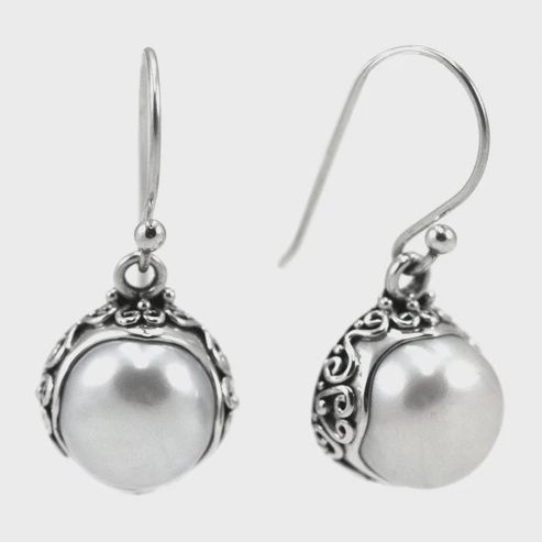 Sterling Silver Bali Freshwater Pearl Earrings