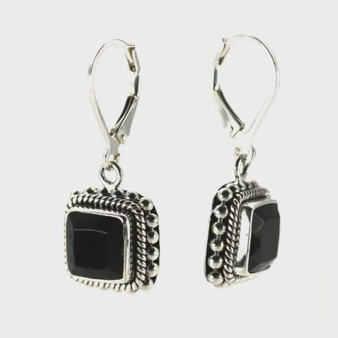 Sterling Silver Bali Black Onyx Granulation Earrings