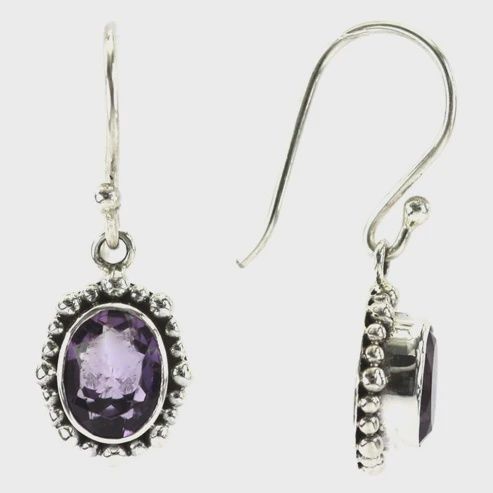 Sterling Silver Bali Amethyst Drop Earrings - E004AM