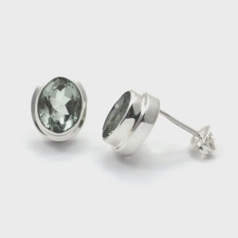 Sterling Silver Green Amythest Post Earrings
