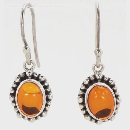 Sterling Silver and Amber Drop Earrings