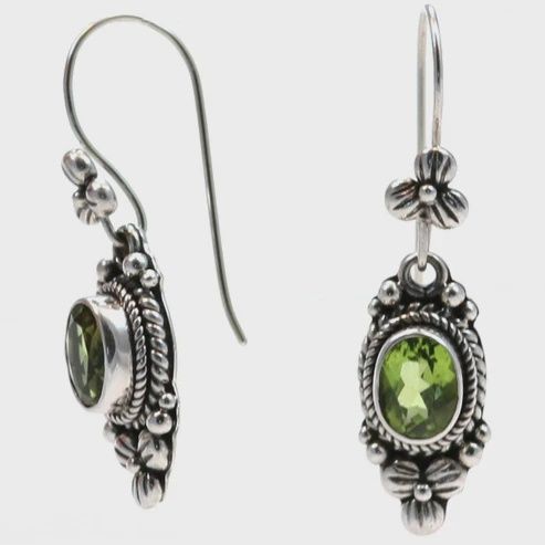 Sterling Silver and Peridot Earrings with Floral Design