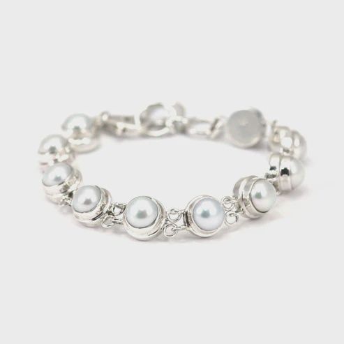 Sterling Silver Freshwater Pearl Round Station Bracelet