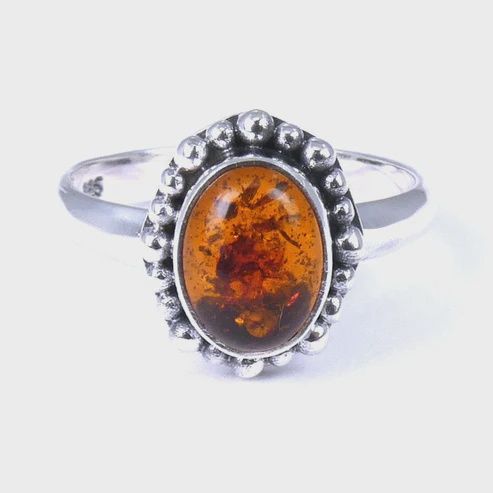 Sterling Silver PADMA Ring with Amber Stone