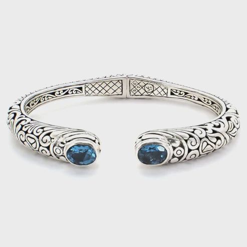 Sterling Silver Spring Hinged Bracelet with Gemstones
