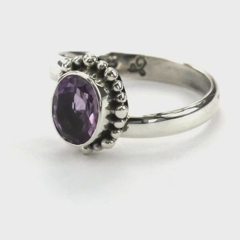 Sterling Silver and Oval Gemstone Adjustable Ring