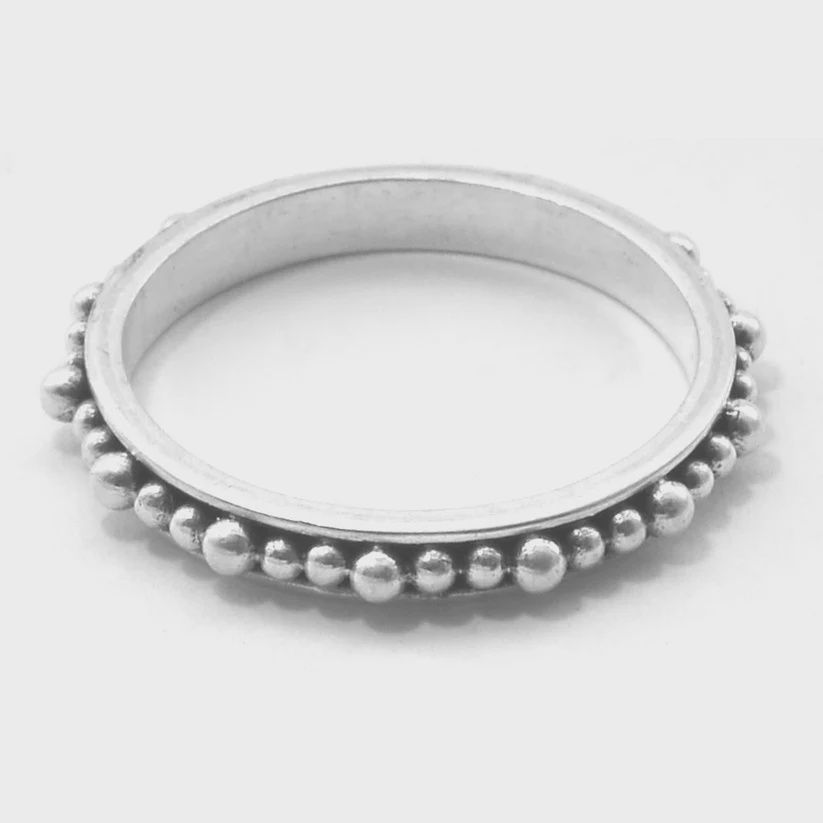 Sterling Silver Bali Ring with Hand Beaded Design