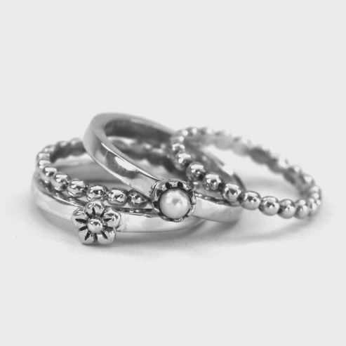 Sterling Silver PADMA Stack Ring Set with Pearl