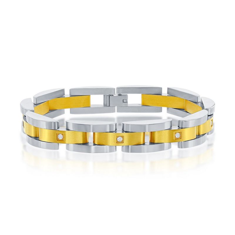 Men&#39;s Stainless-Steel Gold &amp; Silver Link CZ Bracelet