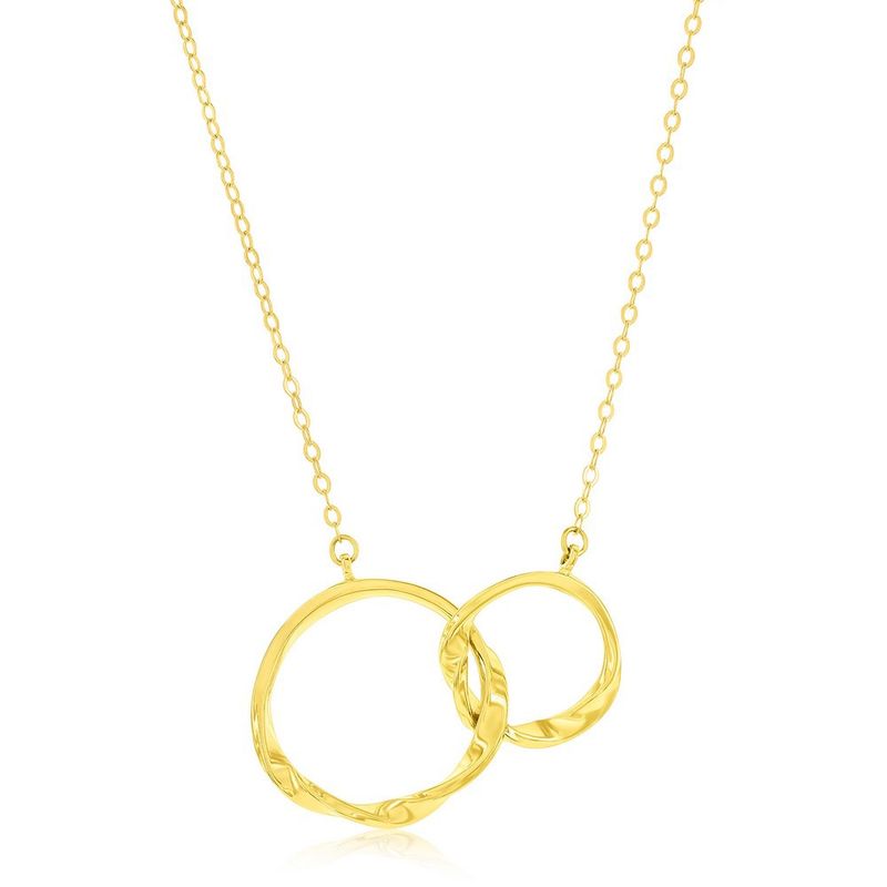 14K Yellow Gold, Double Circle Twist Necklace