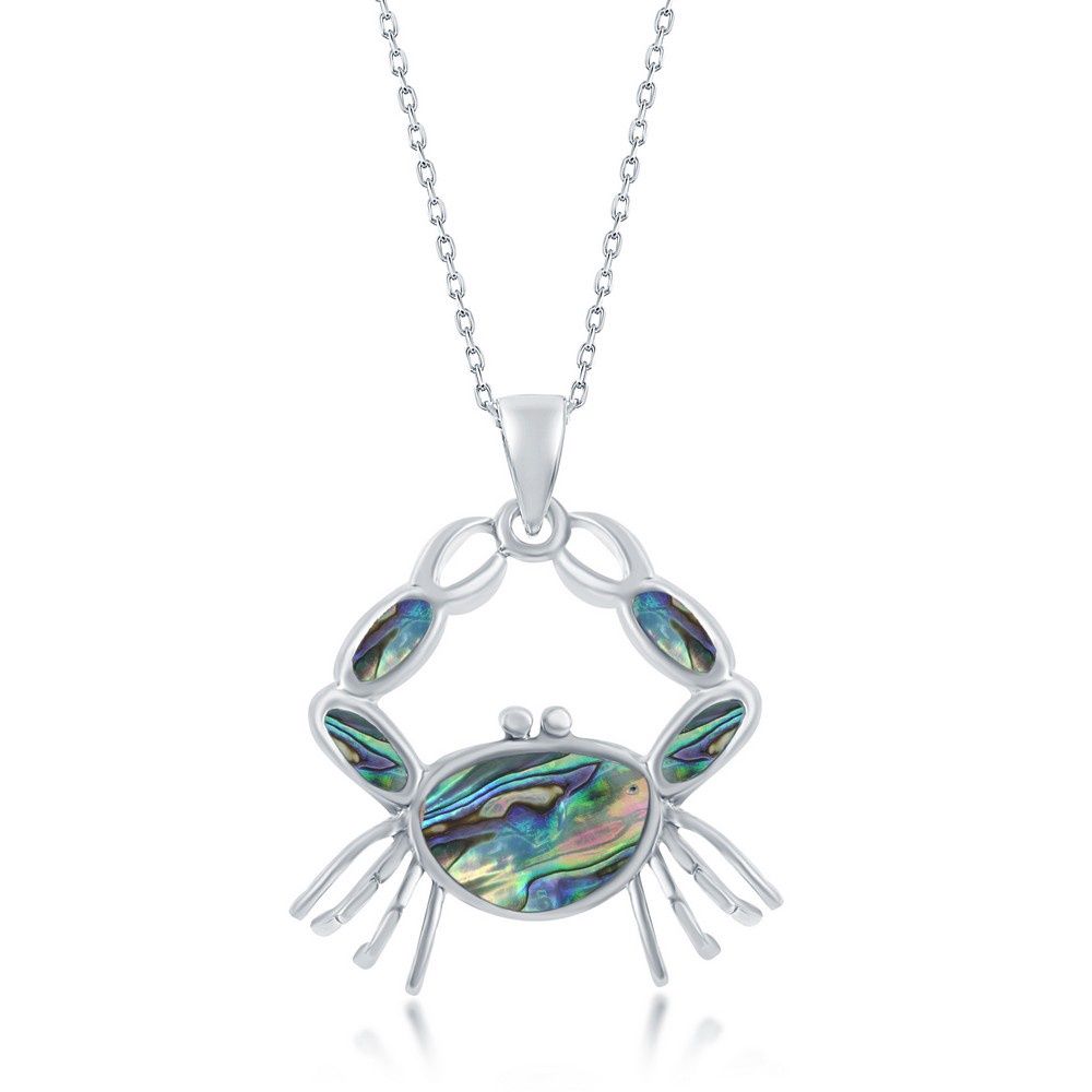 Sterling Silver Large Abalone Crab Pendant with Chain