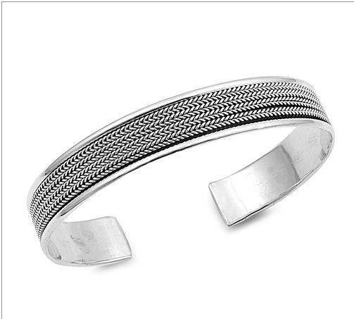 Sterling Silver Row Chain Cuff Bracelet