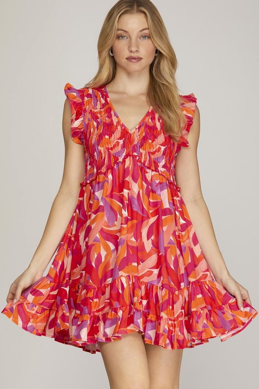 Ruffle Hem Woven Print Dress