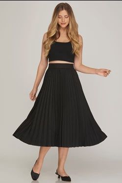 Pleated Midi Skirt - Black