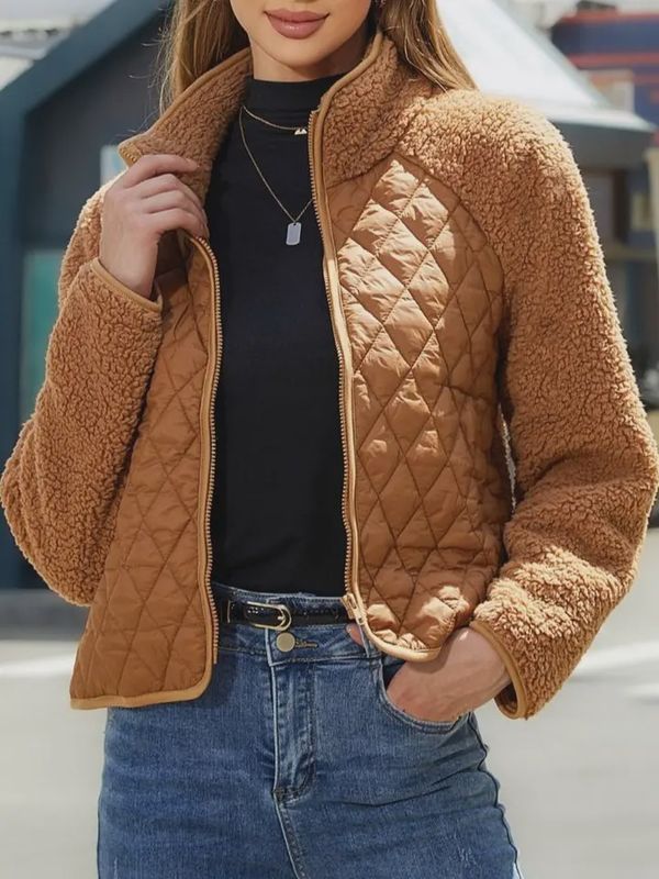 Sherpa Patchwork Cotton Quilted Camel Coat