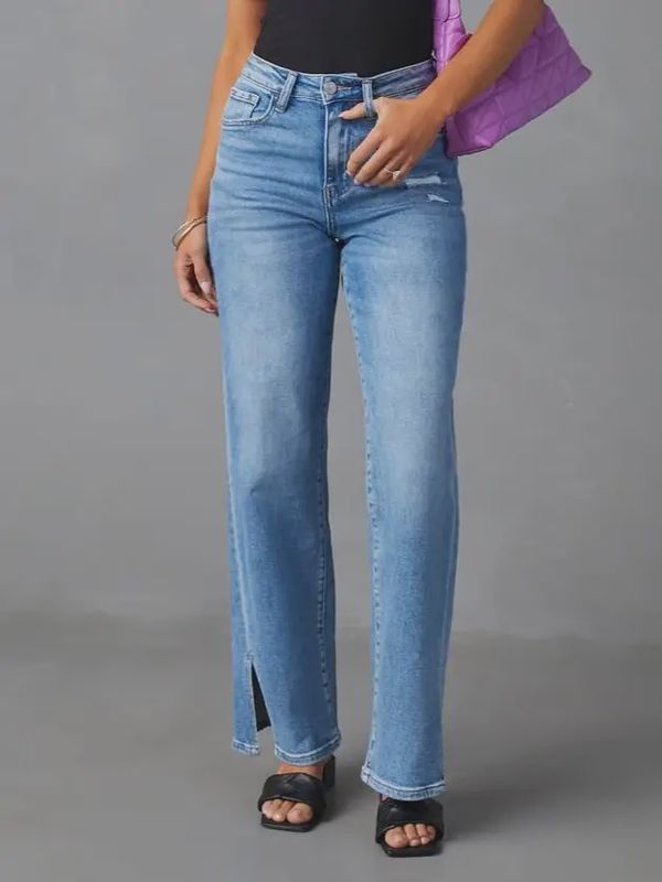 Split Stretch Wide-Leg High-Rise Jeans