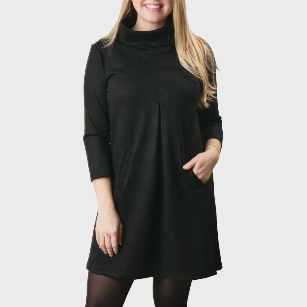 Hillary Dress - Black Microfiber Suede