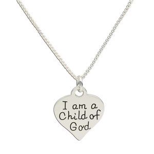 Sterling Silver &quot;I am a Child of GOD&quot; Heart Charm Necklace