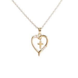 Gold-Plated Children&#39;s Dancing Cross Heart Necklace