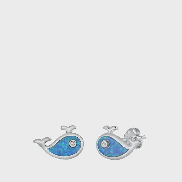 Sterling Silver Whale with Blue Opal Stud Earrings