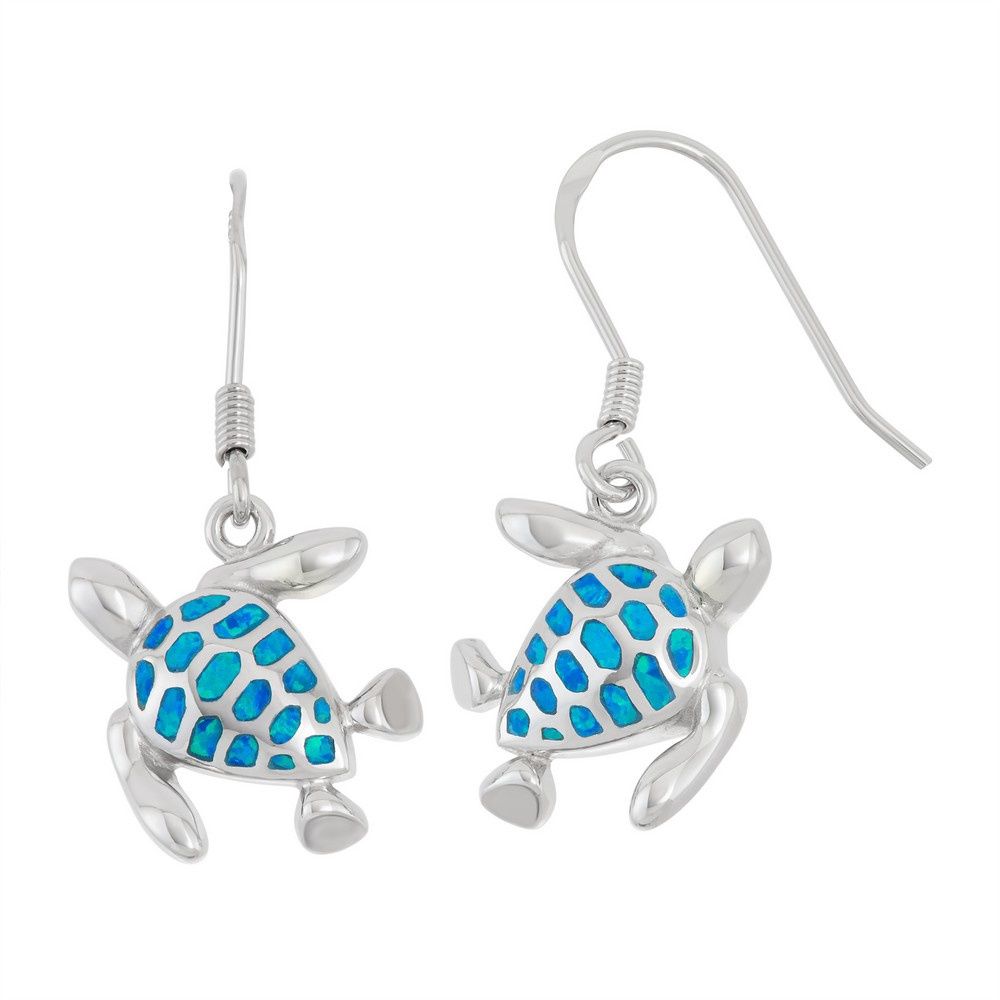 Sterling Silver Blue Inlay Opal Turtle Earrings