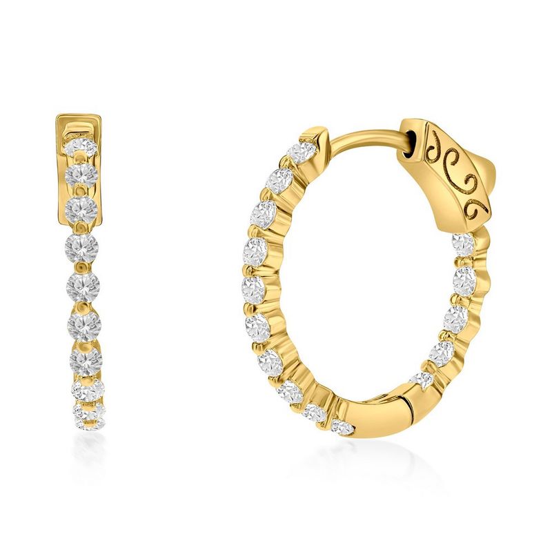 Gold-Plated Sterling Silver Inside-Out CZ Hoop Earrings