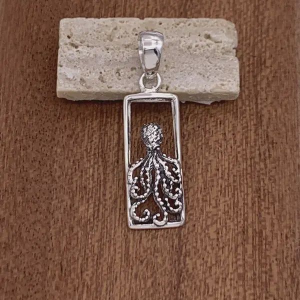 Sterling Silver Rectangle Octopus Pendant