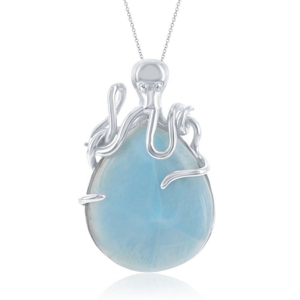 Sterling Silver, Pear-Shaped Larimar Octopus Pendant