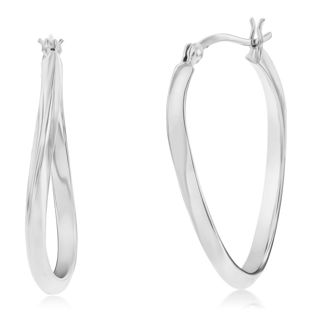 Sterling Silver Oval Twist Hoop Earrings