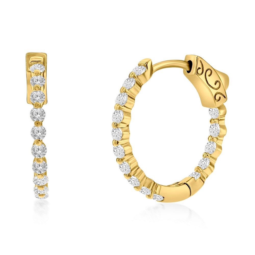 Gold-Plated Sterling Silver Inside-Out CZ Hoop Earrings, Size: 20 MM