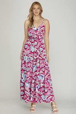 Surplice Cami Print Tiered Maxi Dress with Tie Front