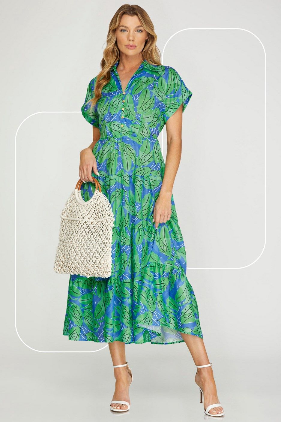 Short Sleeve Print Midi Shirt Dress