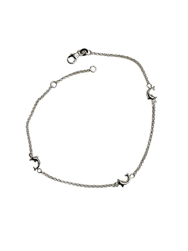 Sterling Silver Triple Mini Dolphin Anklet
