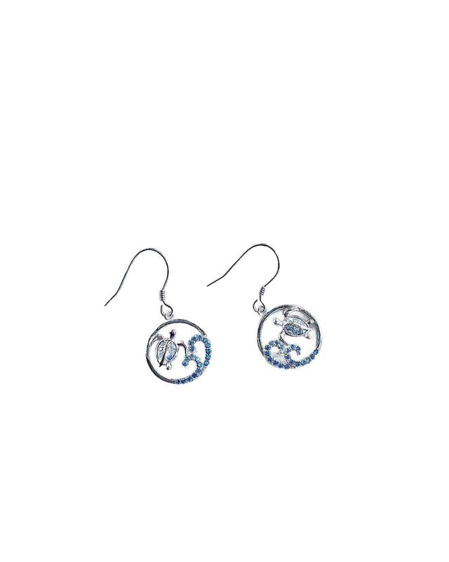 Sterling Silver and Swiss Blue Topaz Turtle &amp; Wave French Wire Earrings