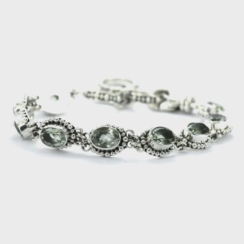 Sterling Silver Faceted Gemstone Station Bracelet